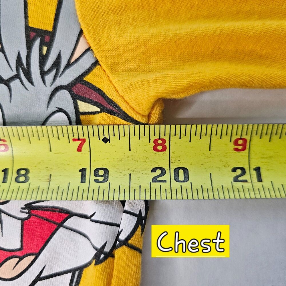 Looney Tunes Graphic Long Sleeve Tee Yellow Y2K Cartoon Shirt Medium - Picture 6 of 8